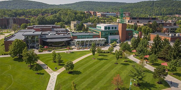 Aerial view of a SUNY campus in the Southern Tier
